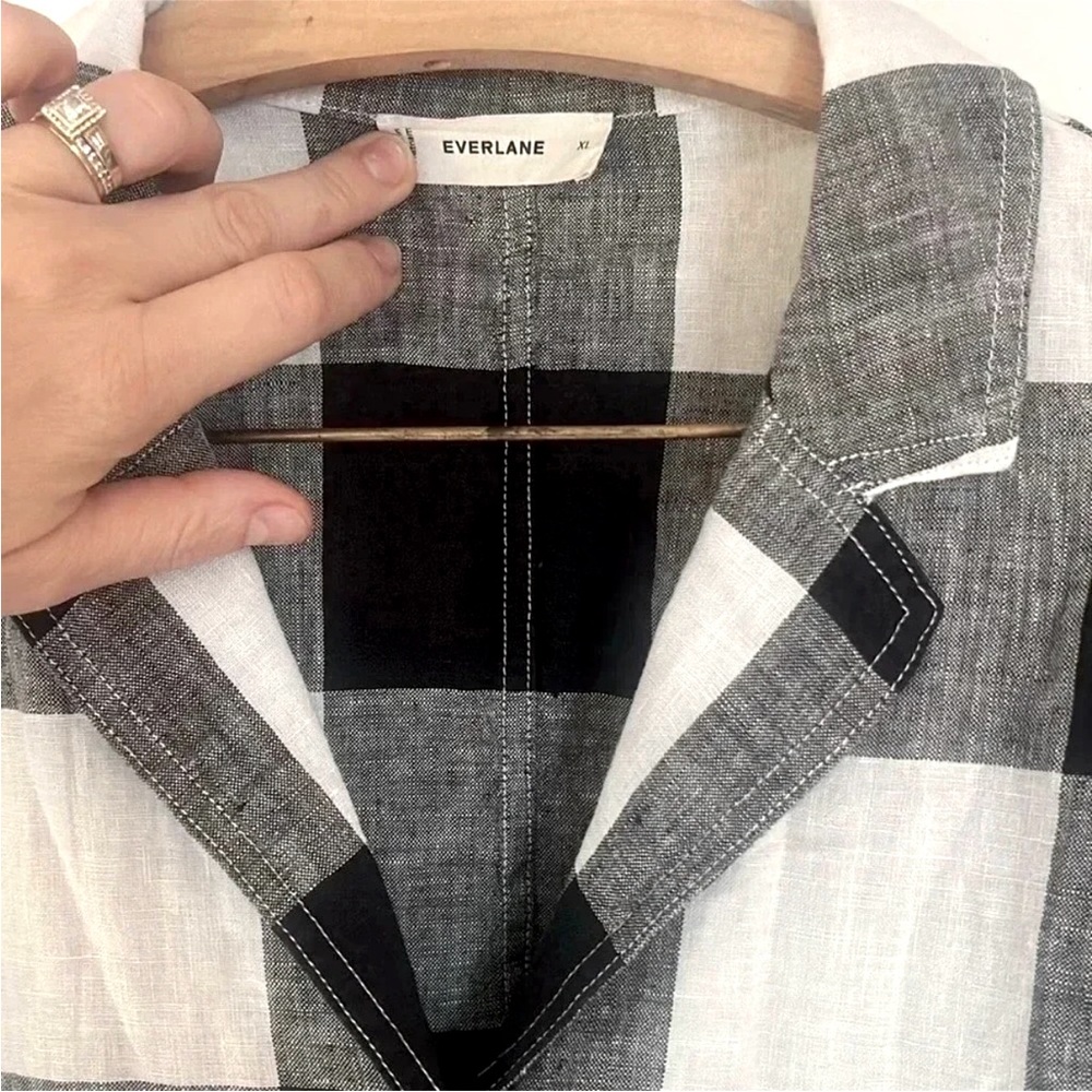 Everlane The Linen Shirt Dress Button Front Checkered Black White Knee Length XL - Picture 8 of 12